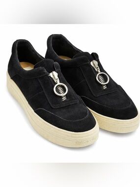 Dolce Vita Trissa Black Suede Platform Sneakers with Ring-Zip Pull 8.5M